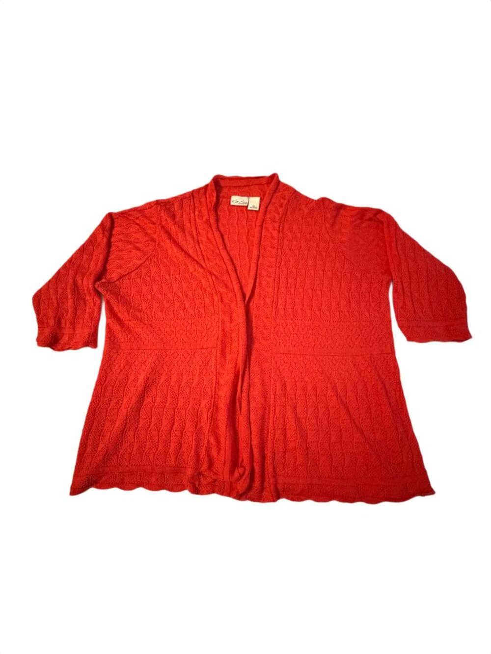 Kim Rogers Woman Size 2X Orange Pointelle Knit Open Front Cardigan Sweater